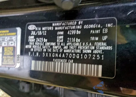 2013 Kia Optima Ex from USA, damaged, VIN 5XXGN4A70DG107251